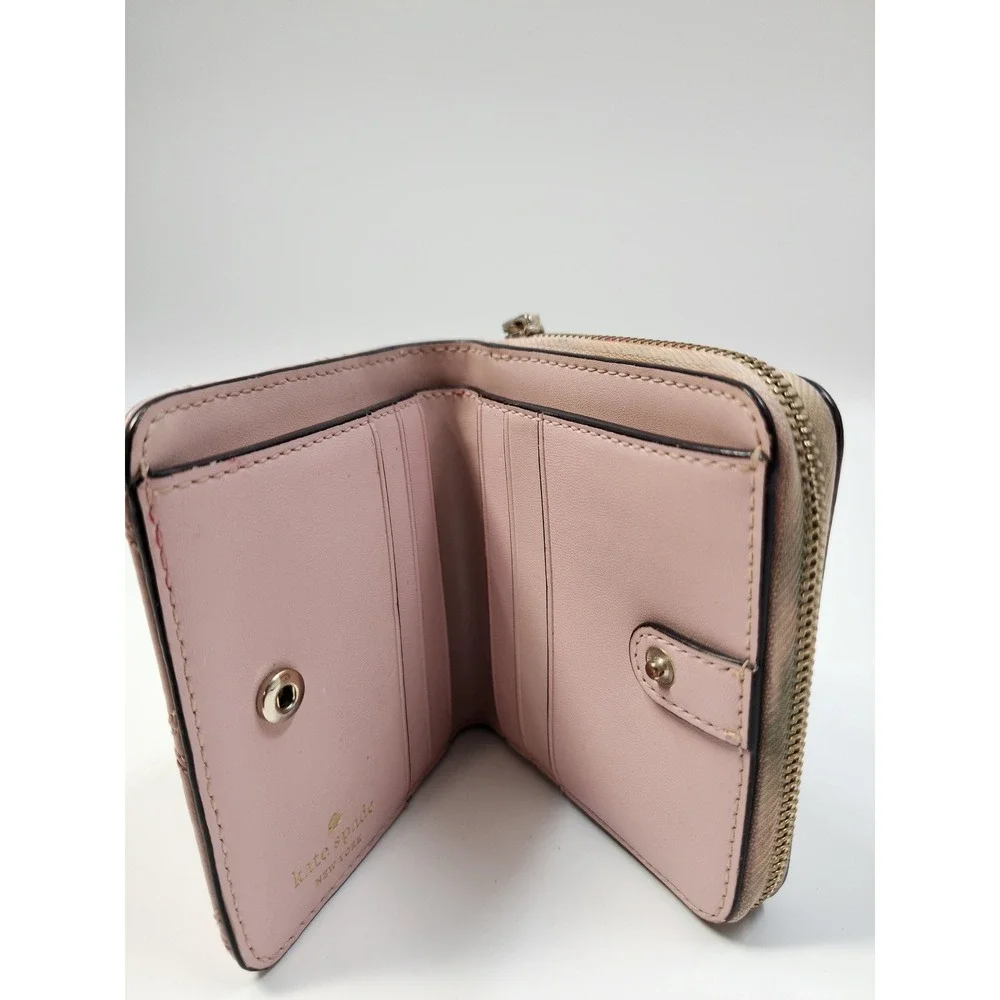 Kate Spade Quilted Leather Bifold Wallet Pink Zip Around Coin Pocket ID Window